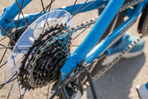 Close up of bike gears