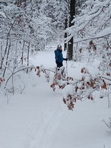 snowshoeing in the woods