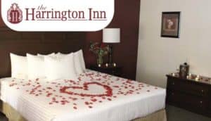 Harrington inn room decorated for Valentine's Day
