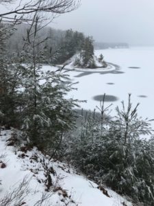 overlooking frozen lake