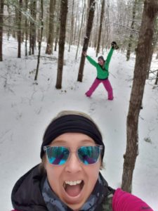 Hikers on a winter trail