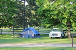 Tent and truck at campground